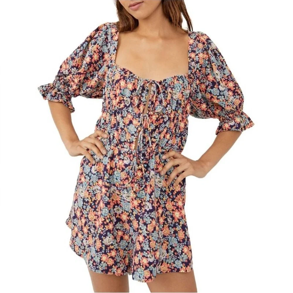 Free People Womens Show Me Loe Floral Square Neck Romper - Picture 1 of 8